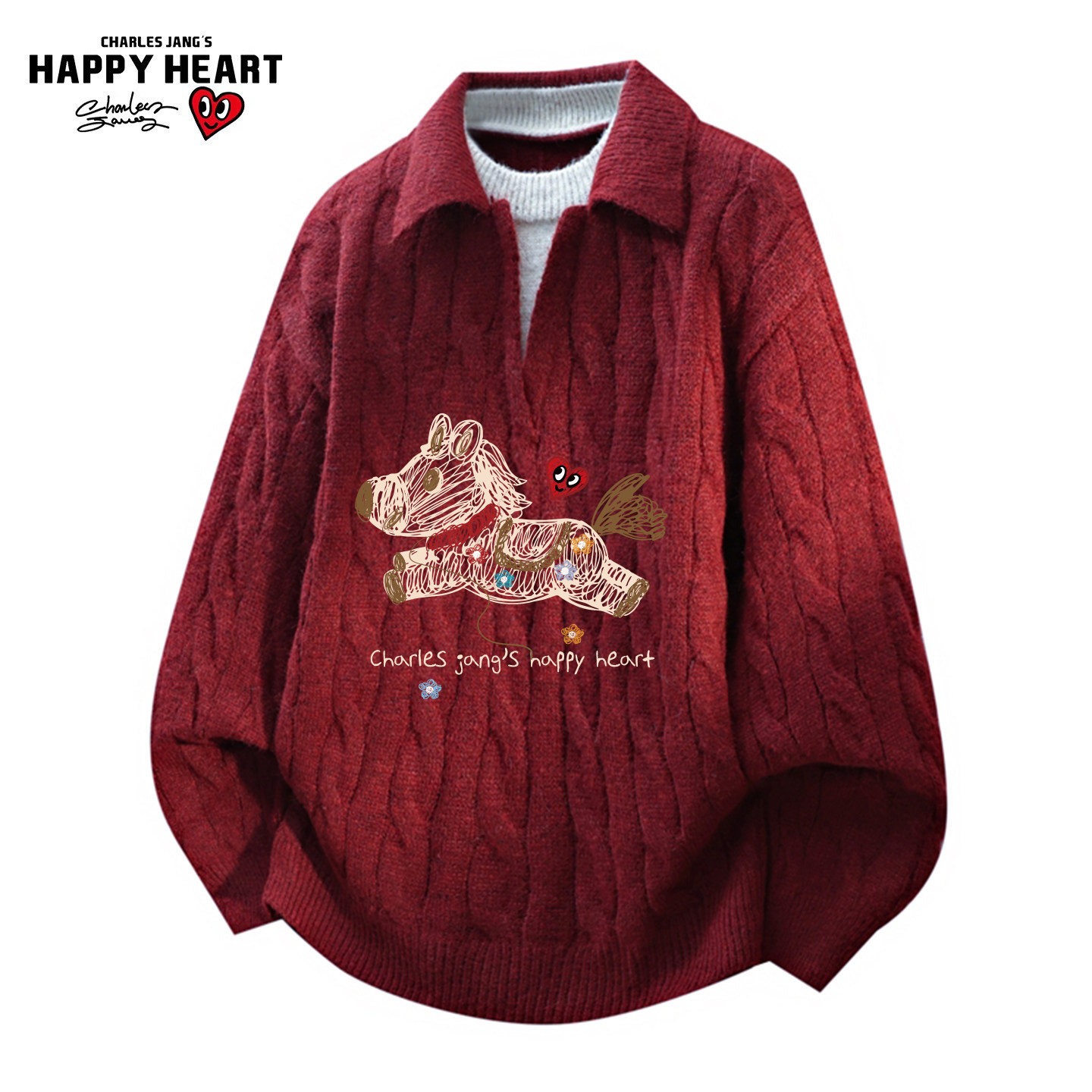 查尔斯桃心本命红色马年假两件毛衣男冬季新款小马印花针织衫上衣,男装,针织衫/毛衣,淘宝优惠券,粉丝福利购,淘宝优惠卷