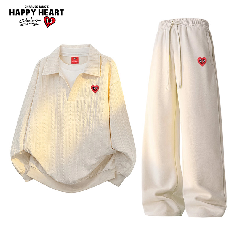 查尔斯桃心运动套装春秋季男女新款提花纹理卫衣休闲裤穿搭两件套