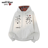 查尔斯桃心潮牌套头卫衣男春秋宽松休闲拼接复古高街痞帅连帽上衣