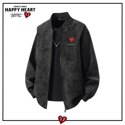 查尔斯桃心美式复古PU皮夹克外套男春秋季宽松百搭潮流休闲上衣服