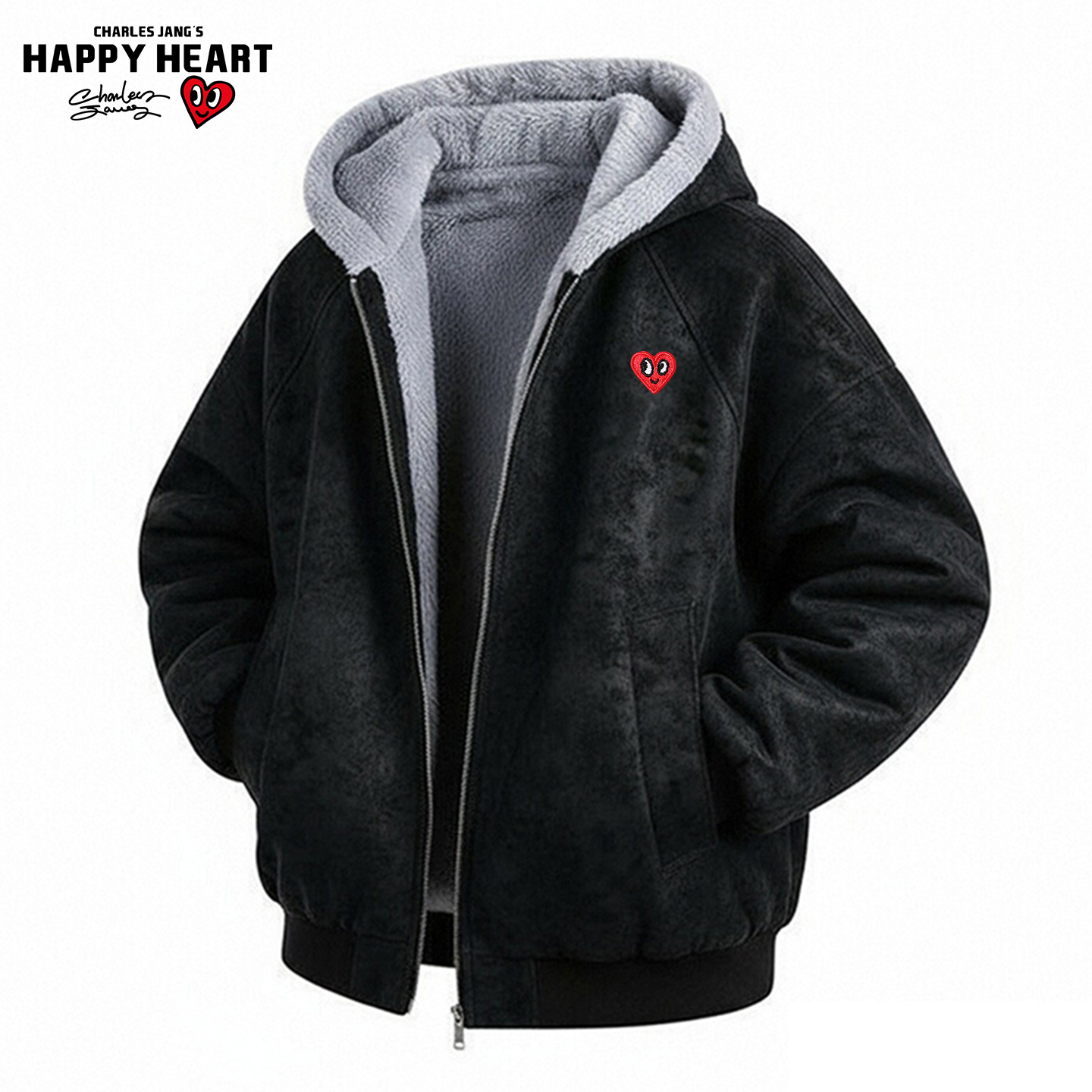 查尔斯桃心雾面PU皮座山雕棉服