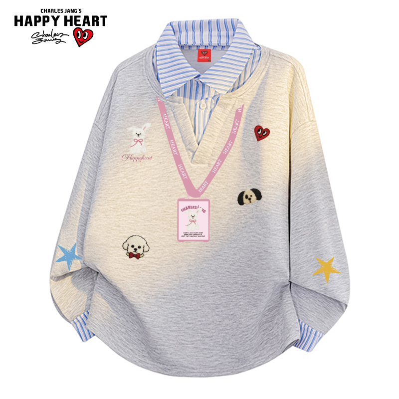 查尔斯桃心小狗涂鸦衬衫领卫衣