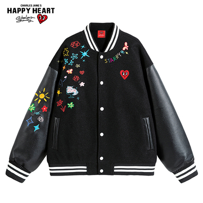 查尔斯桃心美式涂鸦刺绣夹克男