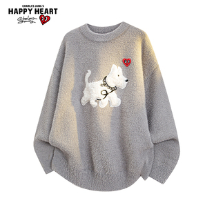 查尔斯桃心可爱小狗毛衣男女秋冬季2026新款情侣休闲长袖针织衫潮