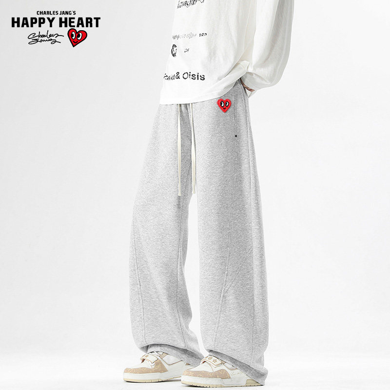 查尔斯桃心美式纯色解构裤子男宽松阔腿直筒垂感卫裤潮牌休闲长裤