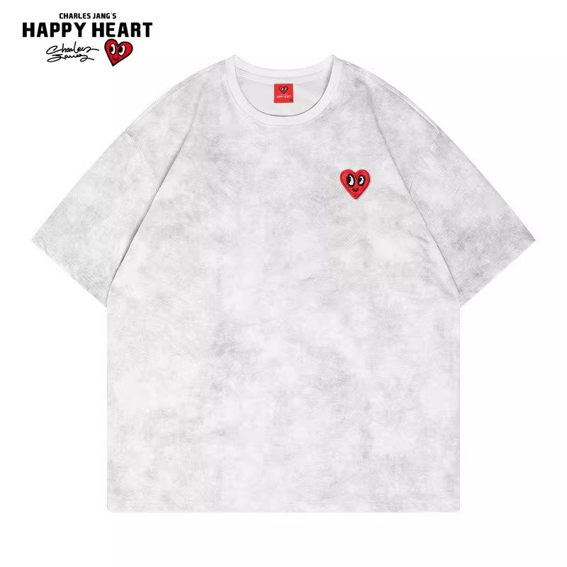查尔斯桃心 短袖男爱心刺绣扎染t恤圆领宽松夏季2026新款潮流半袖