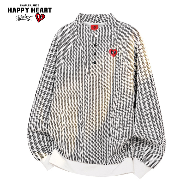 查尔斯桃心 美式半高领鱼骨卫衣男长袖百搭春秋季休闲套头上衣服