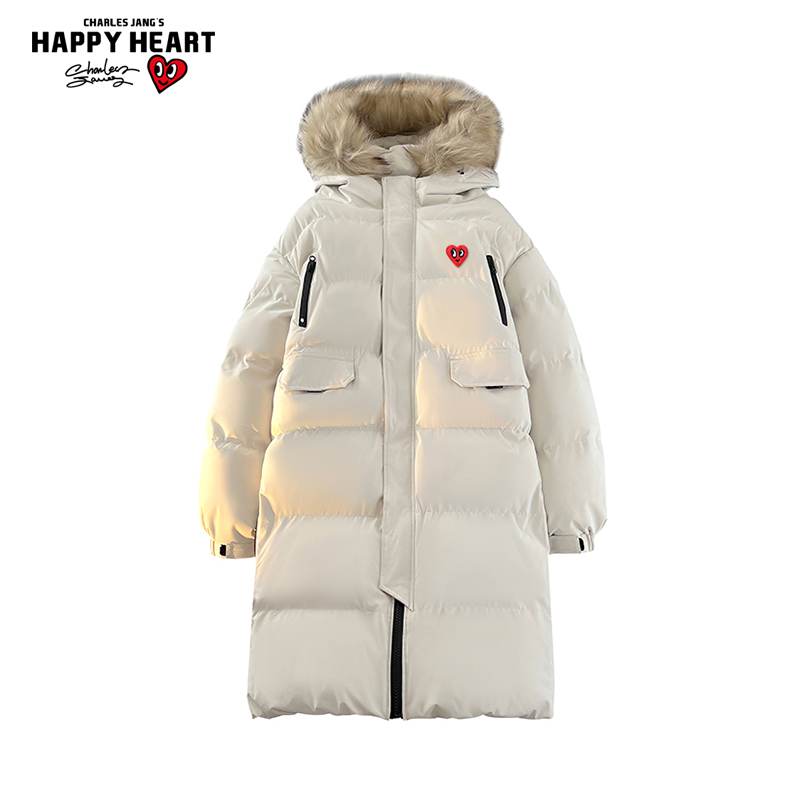 查尔斯桃心中长款棉服男女冬季新款加厚保暖