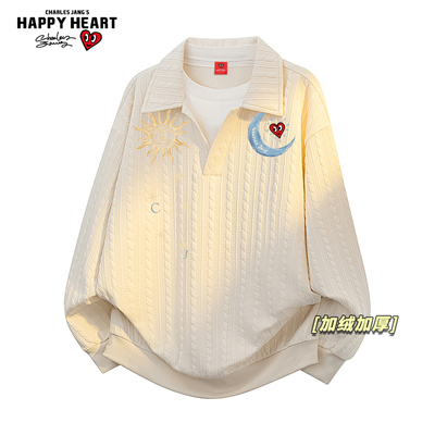 查尔斯桃心太阳月亮印花加绒加厚休闲假两件卫衣男女新款冬季上衣