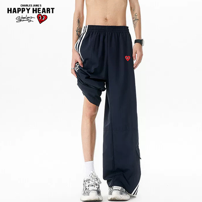 查尔斯桃心美式条纹休闲运动裤男春季新款潮牌宽松阔腿工装长裤子