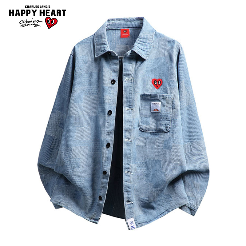 查尔斯桃心复古拼接牛仔夹克男