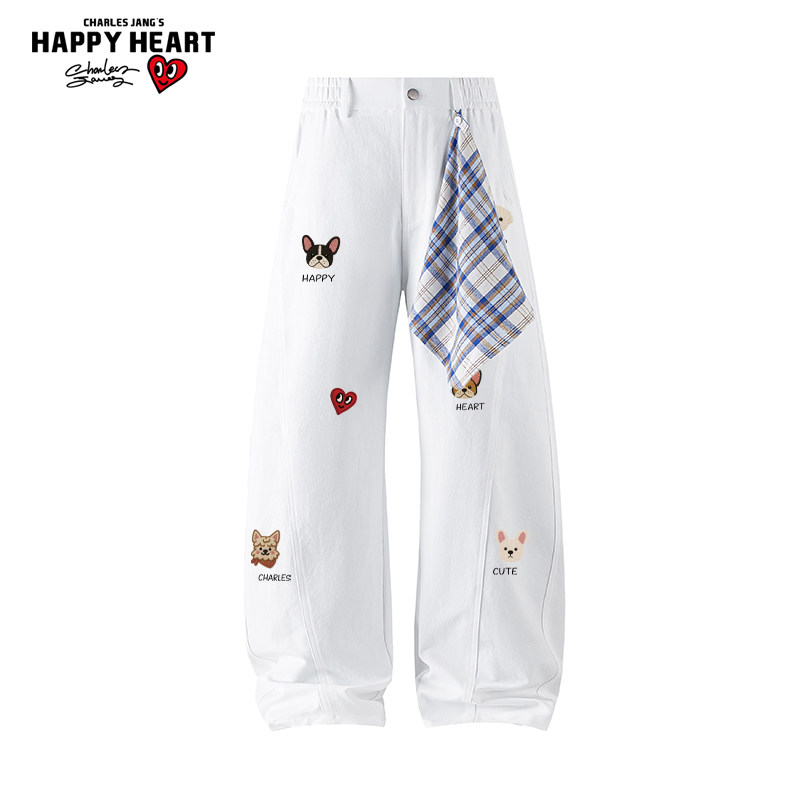 查尔斯桃心小狗印花方巾休闲弯刀裤男女春秋季新款百搭直筒长裤子,男装,休闲裤,淘宝优惠券,粉丝福利购,淘宝优惠卷
