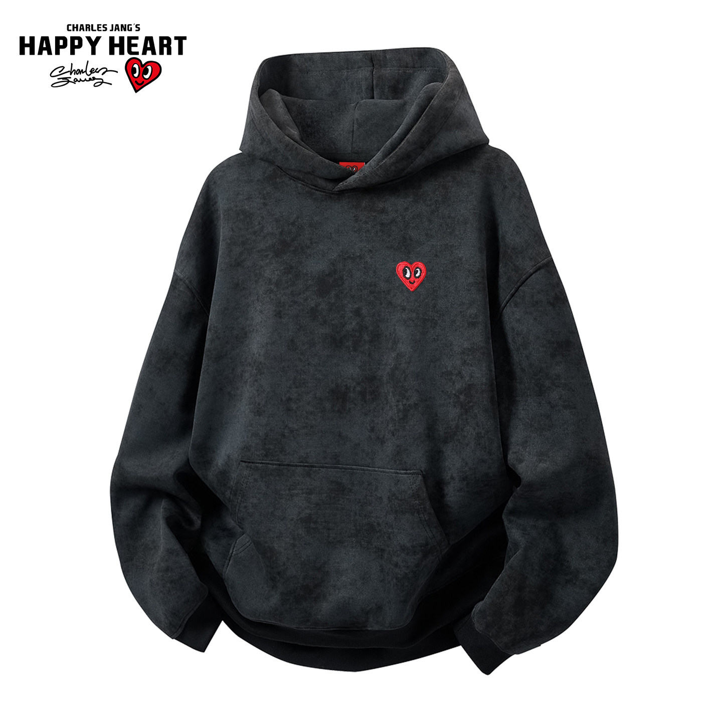 查尔斯桃心2026新款连帽卫衣男秋冬季扎染撞色爱心刺绣情侣上衣