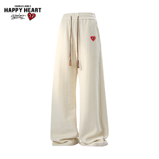 查尔斯桃心cleanfit花纹裤子男女春秋季新款宽松直筒垂感休闲长裤