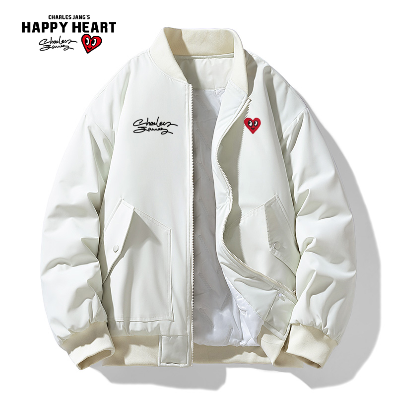 查尔斯桃心机车棒球领棉服男外套