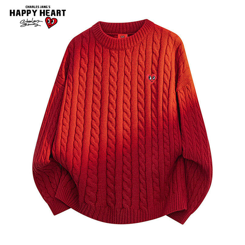 查尔斯桃心马年红色毛衣男圆领2026新年潮牌圣诞针织潮牌情侣上衣,男装,针织衫/毛衣,淘宝优惠券,粉丝福利购,淘宝优惠卷