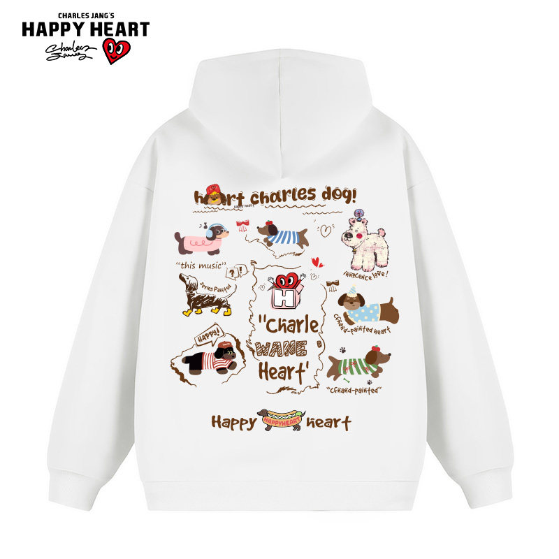 查尔斯桃心 美式小狗印花连帽卫衣长袖宽松百搭情侣潮牌