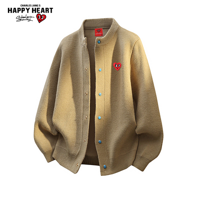 查尔斯桃心复古开衫毛衣男女秋冬季慵懒休闲百搭情侣针织衫外套潮