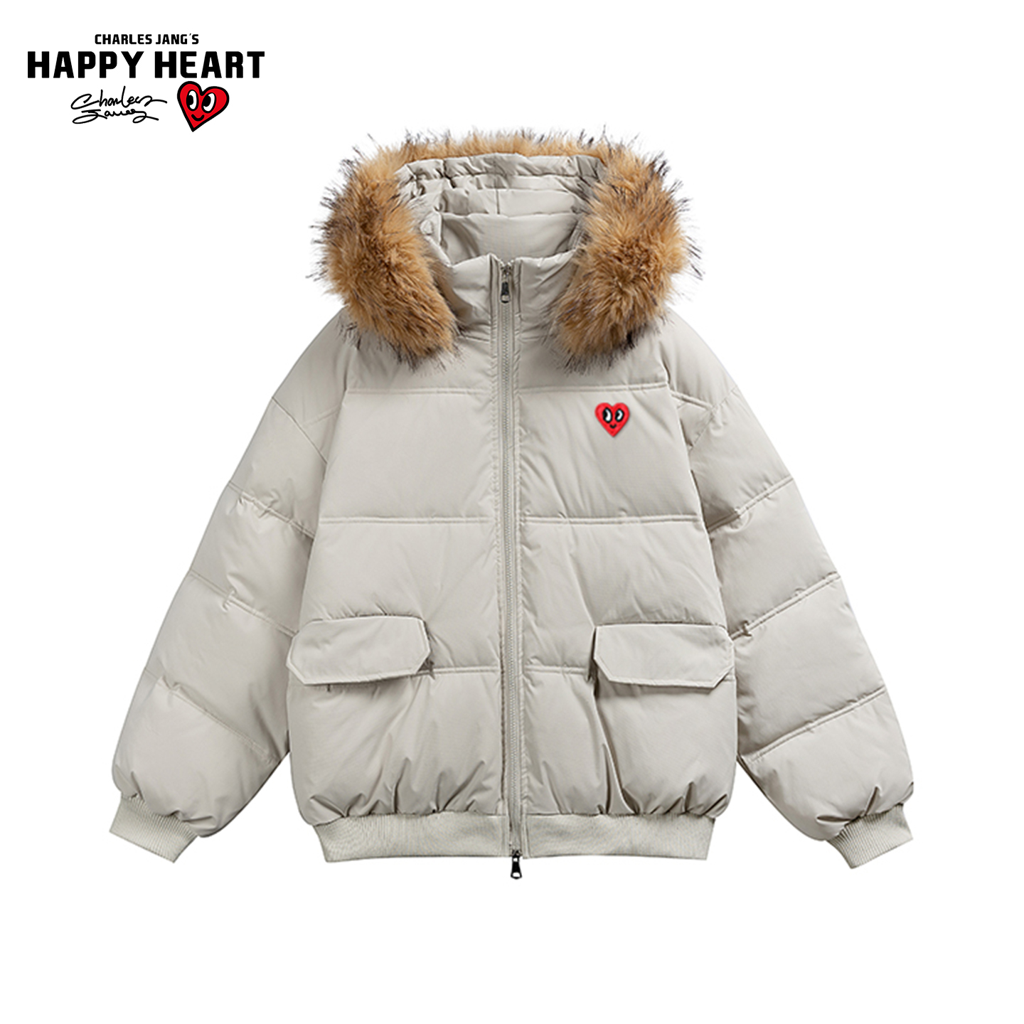 查尔斯桃心大毛领棉衣男女情侣