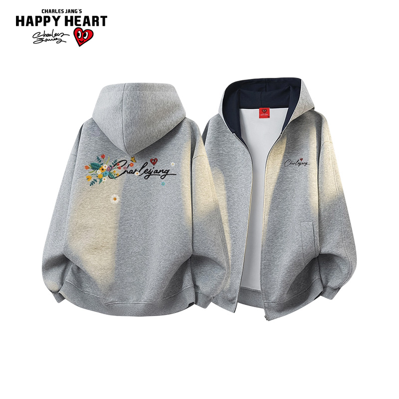 查尔斯桃心花卉印花开衫卫衣男