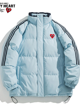 查尔斯桃心 条纹立领棉服男短款冬季面包服棉袄衣服宽松大码情侣