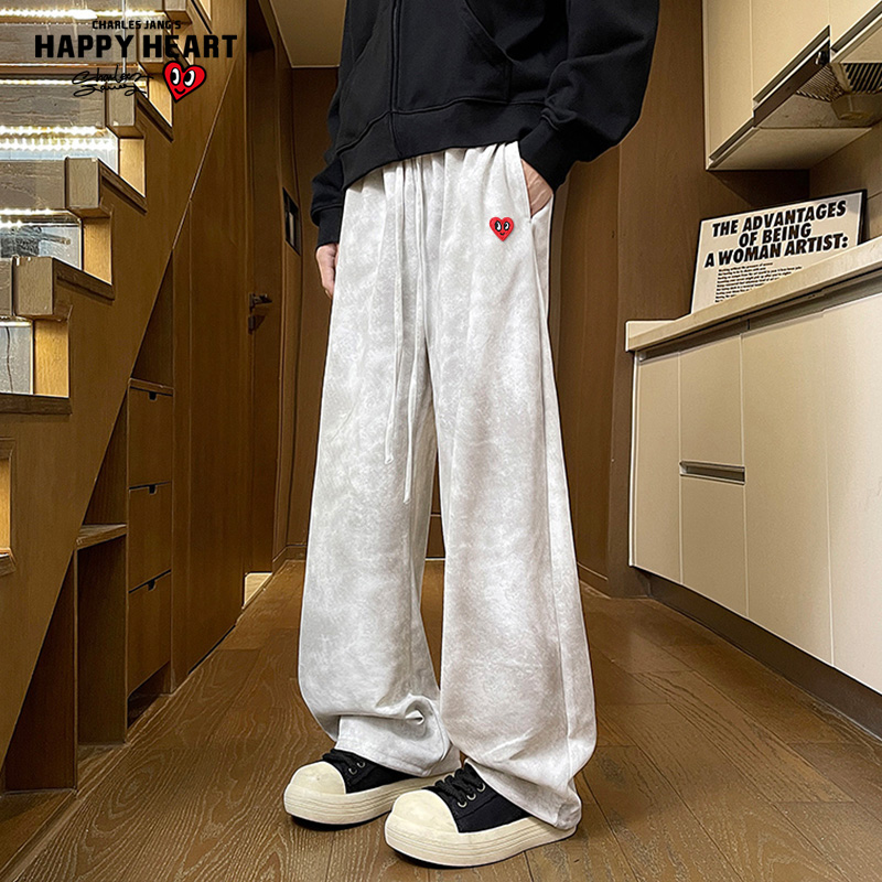 查尔斯桃心扎染直筒休闲长裤男