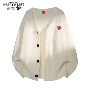 查尔斯桃心 美式开衫毛衣男秋冬季懒惰风潮牌百搭情侣针织衫外套