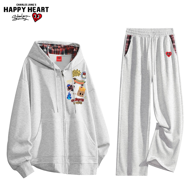 查尔斯桃心 美式撞色连帽开衫卫衣套装男女春秋季情侣休闲运动