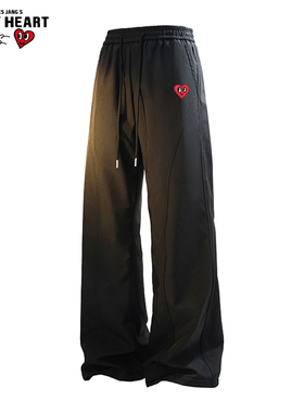 查尔斯桃心 美式解构高街弯刀休闲裤子男女春秋冬季显瘦微喇长裤