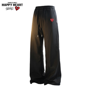 查尔斯桃心 美式解构高街弯刀休闲裤子男女春秋冬季显瘦微喇长裤