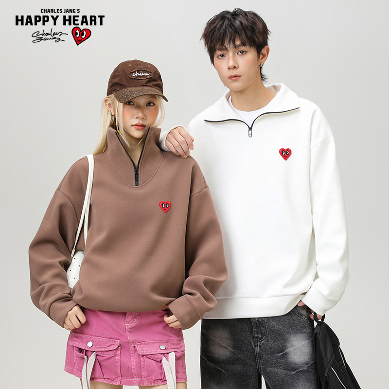 查尔斯桃心美式高领半拉链卫衣男女秋冬季爱心刺绣德绒保暖上衣潮,男装,卫衣,淘宝优惠券,粉丝福利购,淘宝优惠卷