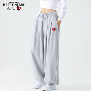 抽绳束脚宽松透气灯笼裤 查尔斯桃心日系针织休闲卫裤 男2025春秋季