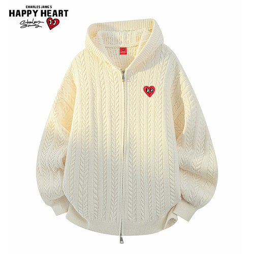 查尔斯桃心老钱风开衫连帽卫衣