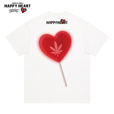 查尔斯桃心 爱心棒棒糖印花圆领休闲短袖t恤男2025年夏季重磅半袖