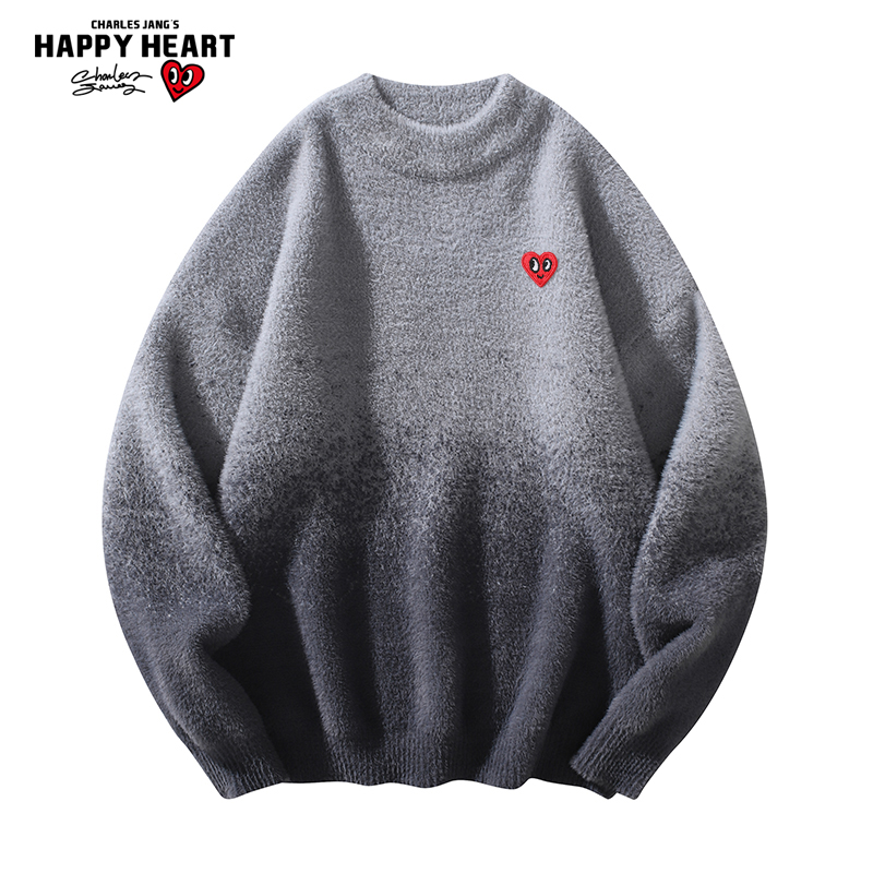 查尔斯桃心扎染懒惰毛衣男圆领