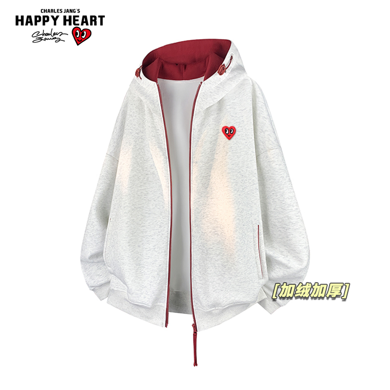 查尔斯桃心美式撞色开衫卫衣男女冬季新款休