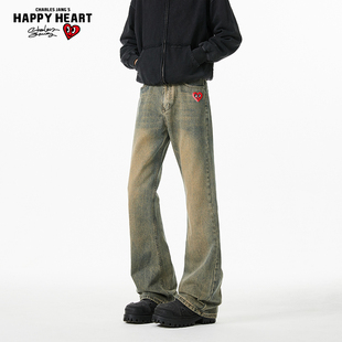 查尔斯桃心 美式cleanfit微喇牛仔裤男春秋冬季高街显瘦直筒长裤