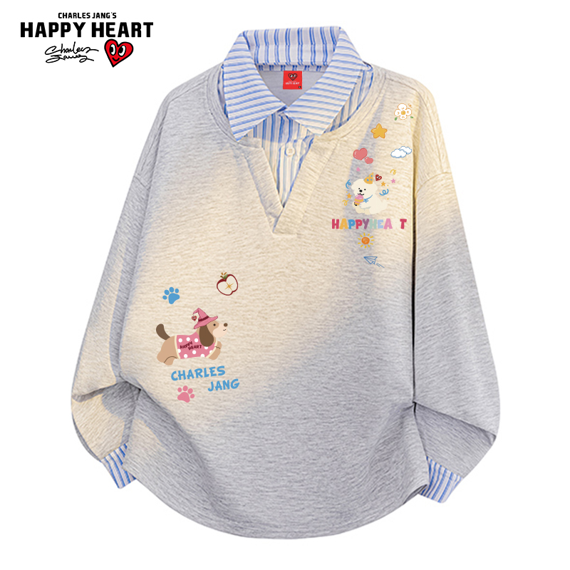 查尔斯桃心小狗涂鸦衬衫领卫衣