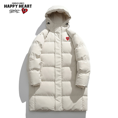 查尔斯桃心纯色中长款棉服