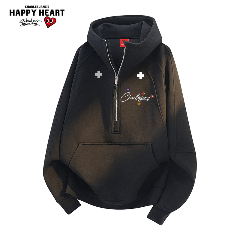 查尔斯桃心美式半拉链连帽卫衣