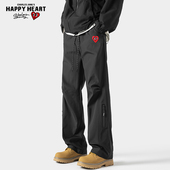 查尔斯桃心美式 防水防风直筒休闲裤 高街拼接褶皱伞兵裤 男春秋季