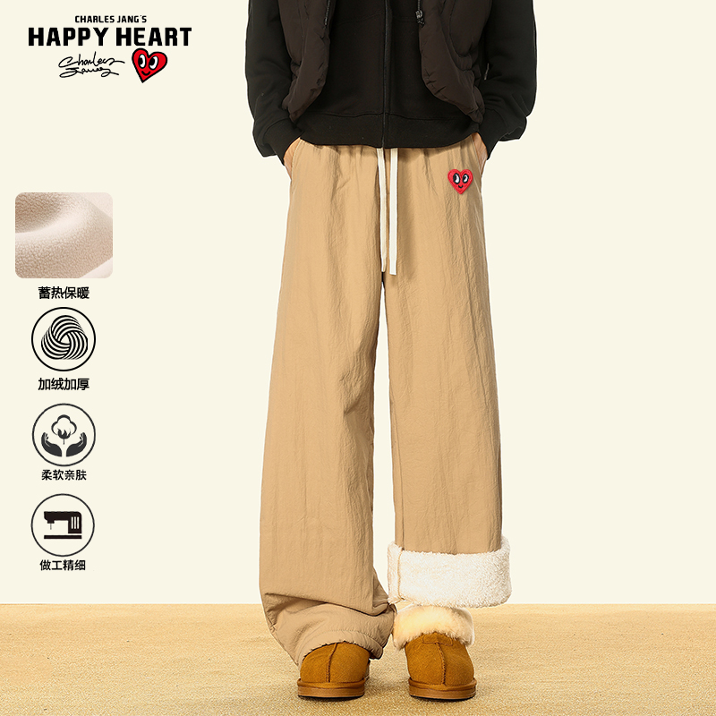 查尔斯桃心美式加绒加厚休闲裤潮