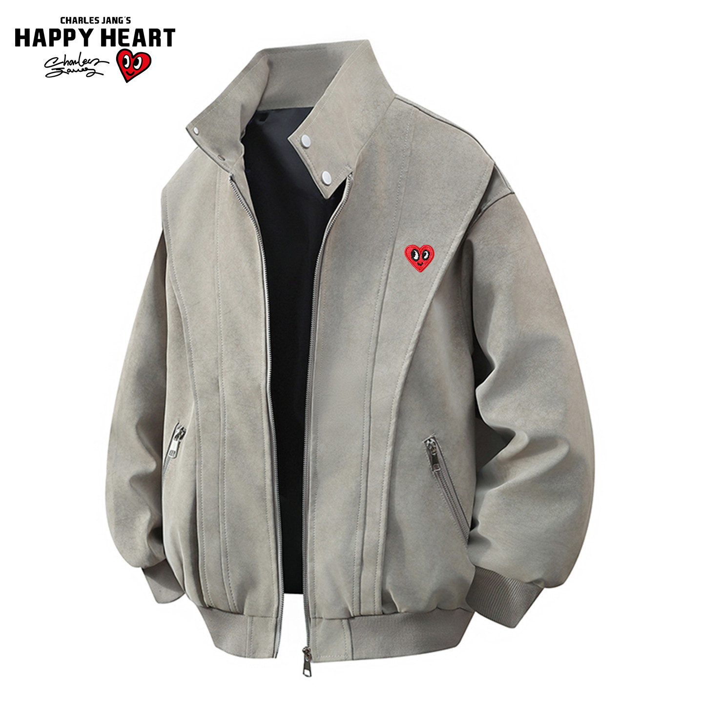 查尔斯桃心 美式复古扎染解构皮夹克男女秋冬季夹棉加厚棉衣外套