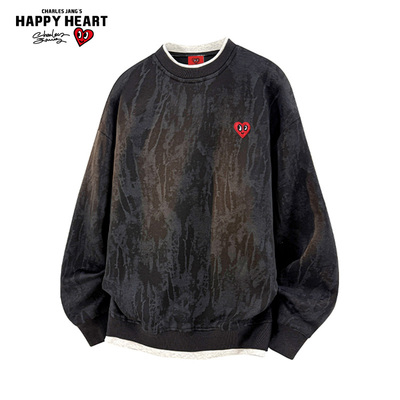 查尔斯桃心假两件扎染卫衣男圆领