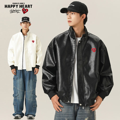 查尔斯桃心仿鳄鱼皮飞行夹克男