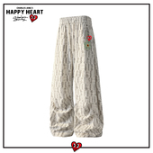 格子褶皱休闲裤 子男士 春秋冬季 查尔斯桃心美式 宽松直筒情侣长裤 女