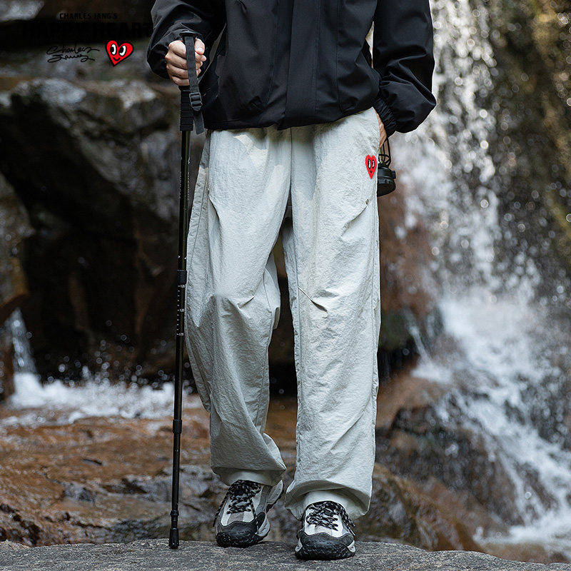 查尔斯桃心裤子男纯色户外登山防水耐磨透气春秋季直筒休闲冲锋裤