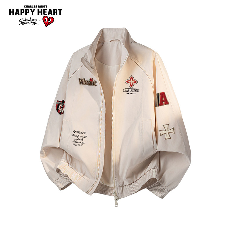 查尔斯桃心美式徽章立领飞行夹克男女春秋季新款休闲百搭潮牌外套