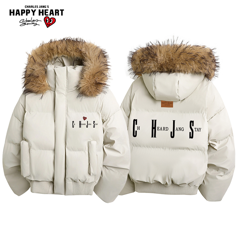 查尔斯桃心PU皮加厚防寒毛领棉服