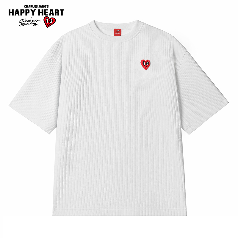查尔斯桃心 提花纹路短袖T恤男女夏季宽松2025年新款爱心刺绣情侣